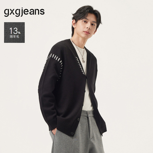 外套男25年秋新品 开衫 黑色撞色宽松休闲保暖针织衫 gxg.jeans男装