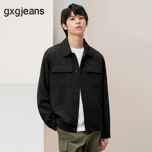 25春热卖 gxgjeans男装 黑色肌理感简约宽松休闲翻领夹克外套男士