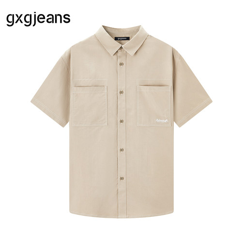 gxg jeans男装夏季新款时尚潮流翻领短袖衬衫