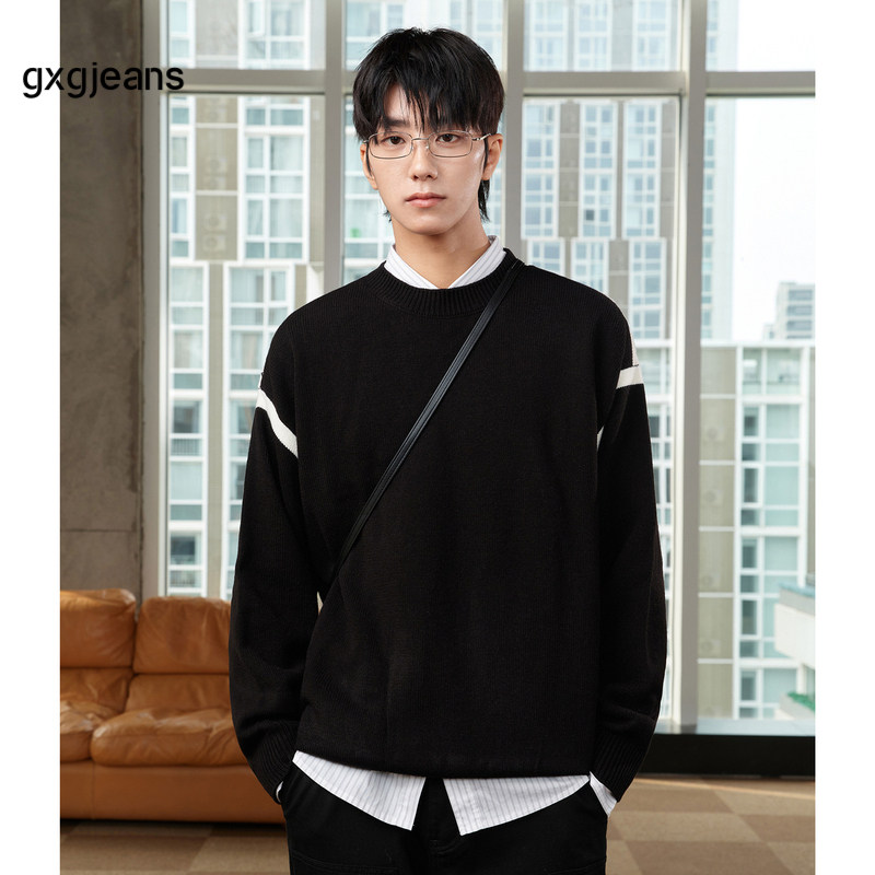 gxgjeans男装黑色毛衣男