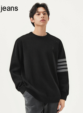 gxg.jeans男装 黑色撞色设计雪尼尔柔软圆领毛衣针织衫男25秋新品