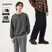 gxg.jeans假两件亨利领毛衣 加绒牛仔裤