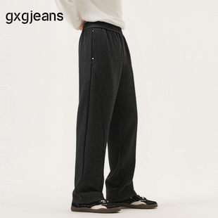 25冬新品 gxg.jeans男装 厚款 男裤 黑灰铆钉设计简约宽松休闲长裤