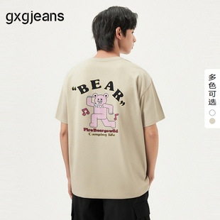 背面印花白色圆领短袖 新款 T恤男 夏季 gxgjeans男装