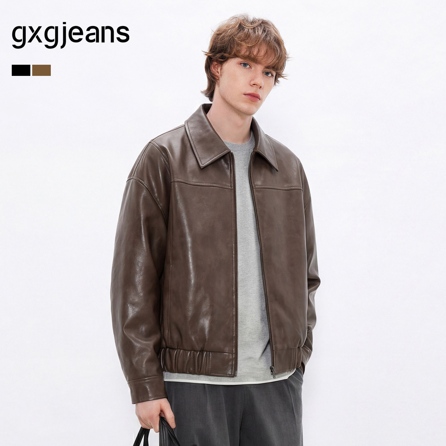 gxg.jeans男装 多色PU皮衣美式夹克飞行员翻领宽松外套 26春热卖