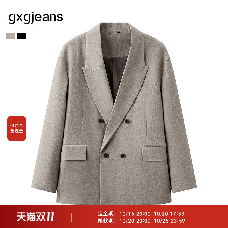 【Y】gxgjeans男装黑色棕色简约休闲通勤双排扣西服外套男秋冬款