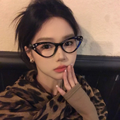 MELIYA复古时髦三角猫眼眼镜配度数带钻素颜黑框镜架方圆脸显瘦潮