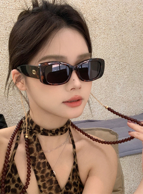 猫眼复古大框豹纹墨镜串珠链条
