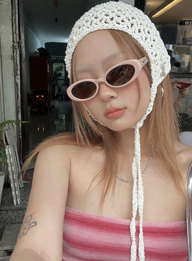 MELIYA2024新款Jennie珍妮同款墨镜女粉色椭圆形猫眼防嗮太阳镜潮