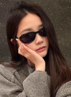 MELIYA复古猫眼椭圆形折叠太阳眼镜女黑色显脸小遮阳墨镜gm方圆潮