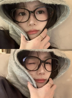MELIYA大框椭圆TR90防蓝光眼镜可配度数豹纹近视近视素颜平光镜架