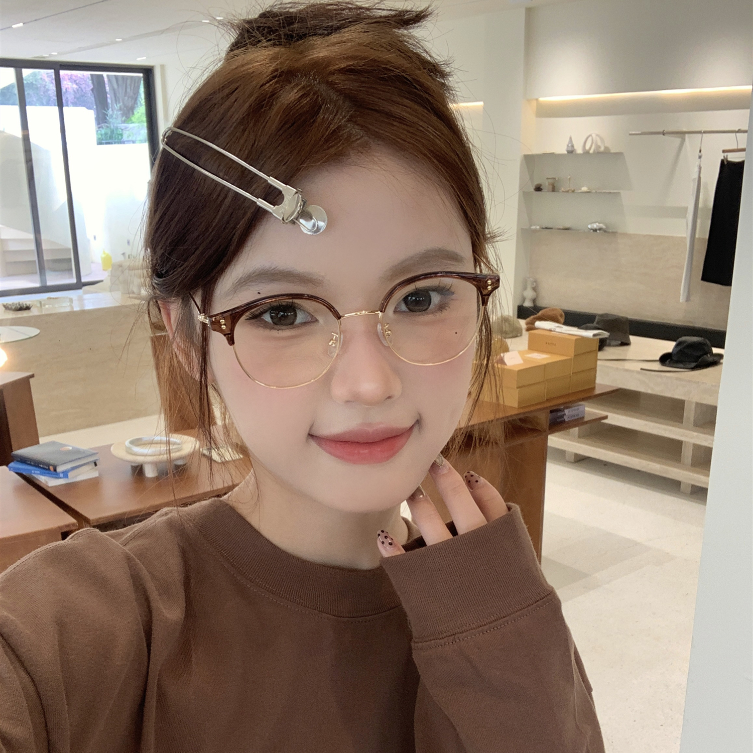 秀智同款冷茶色眼镜近视可配度数