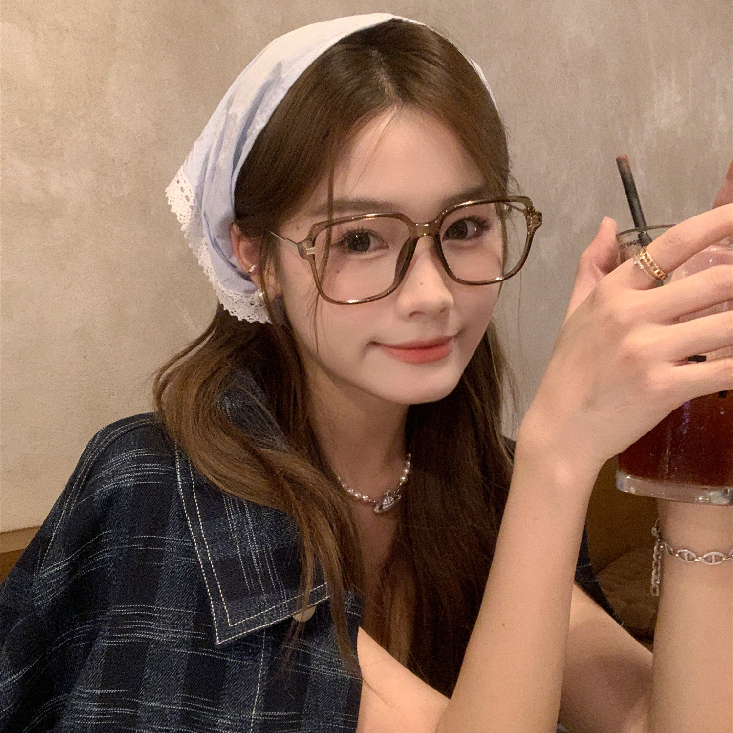 韩国博主fever同款黑框眼镜gm大框女素颜神器复古冷茶色可配近视