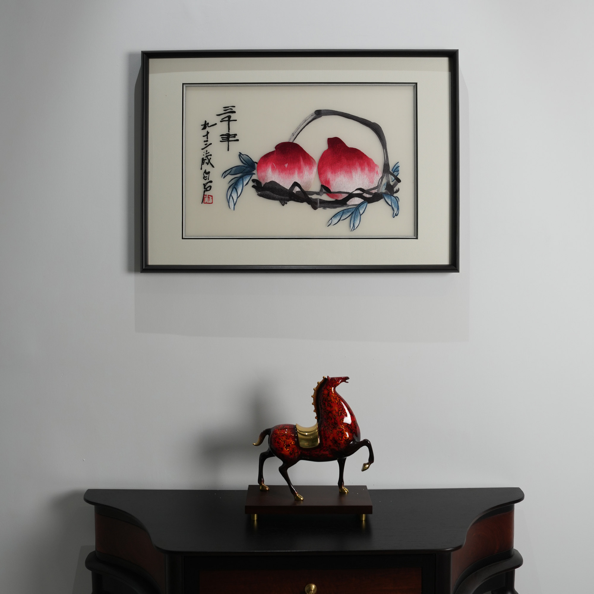 苏绣挂画纯手工传统刺绣手绣桃子寿桃带框玄关餐厅客厅装饰画