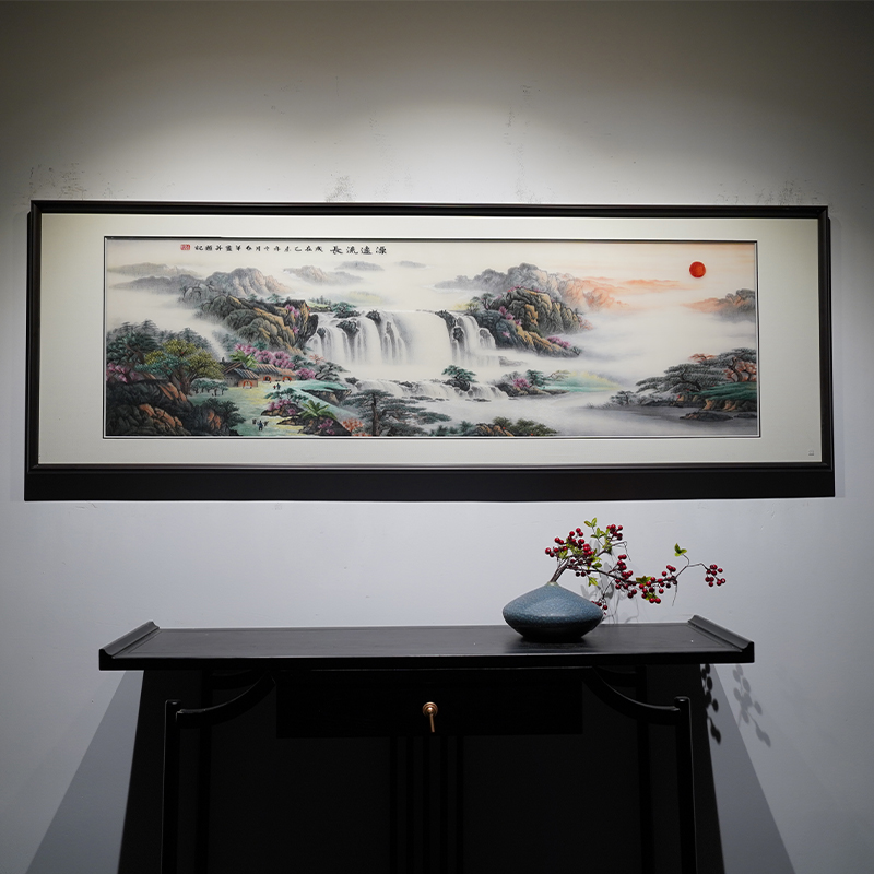 苏绣成品新中式刺绣源远流长山水风景画手工书房卧室客厅装饰画图片