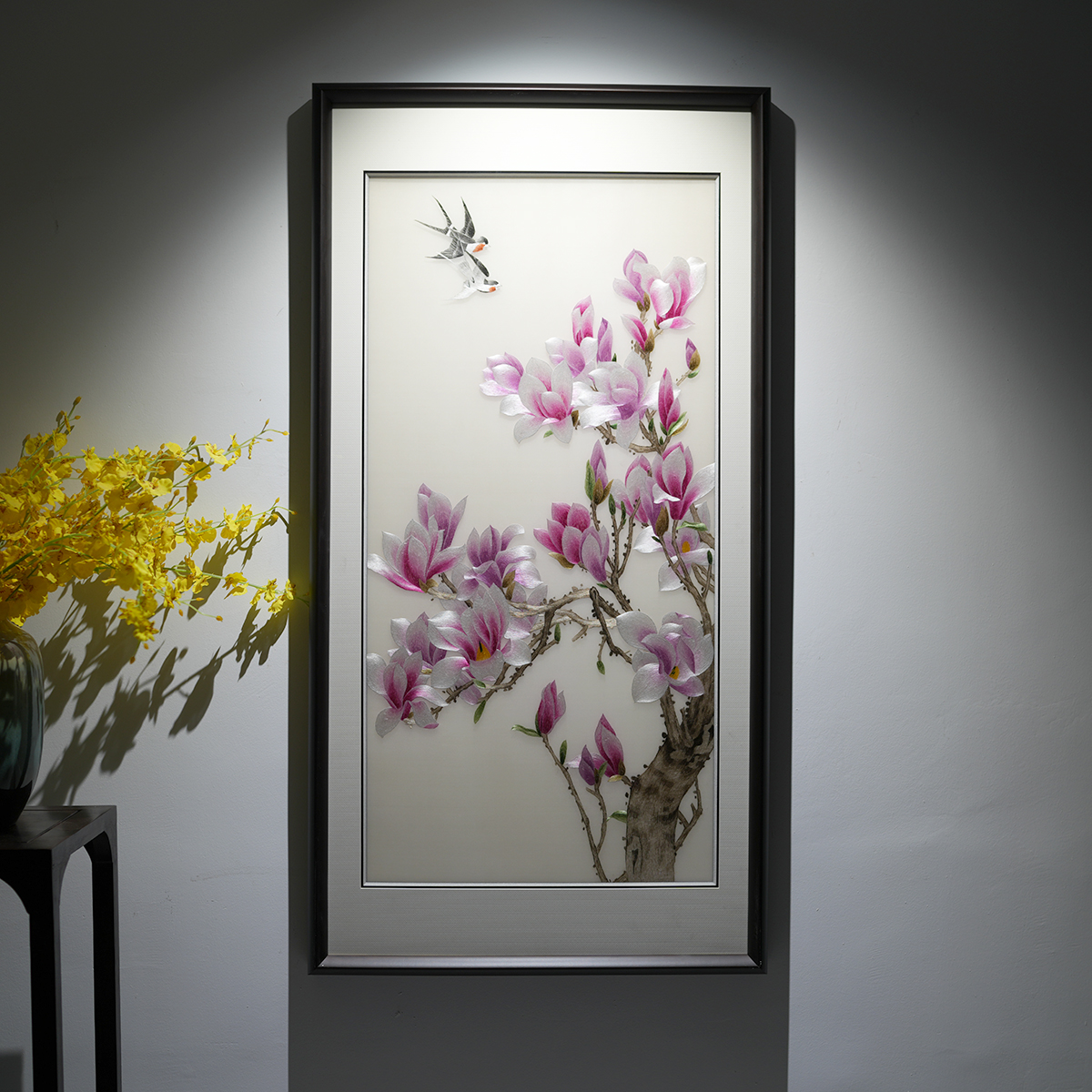 苏绣成品挂画玉兰花鸟新中式苏州刺绣玄关过道餐厅客厅高档装饰画