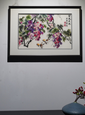 玄关过道新中式纯手工刺绣苏绣