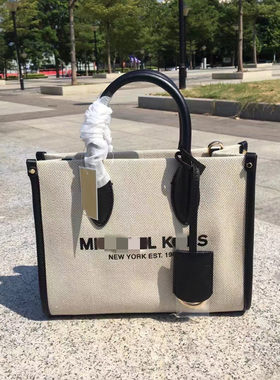 MICENKAI MK Mirella 小号帆布拼皮横版托特小方包单肩斜挎手提包