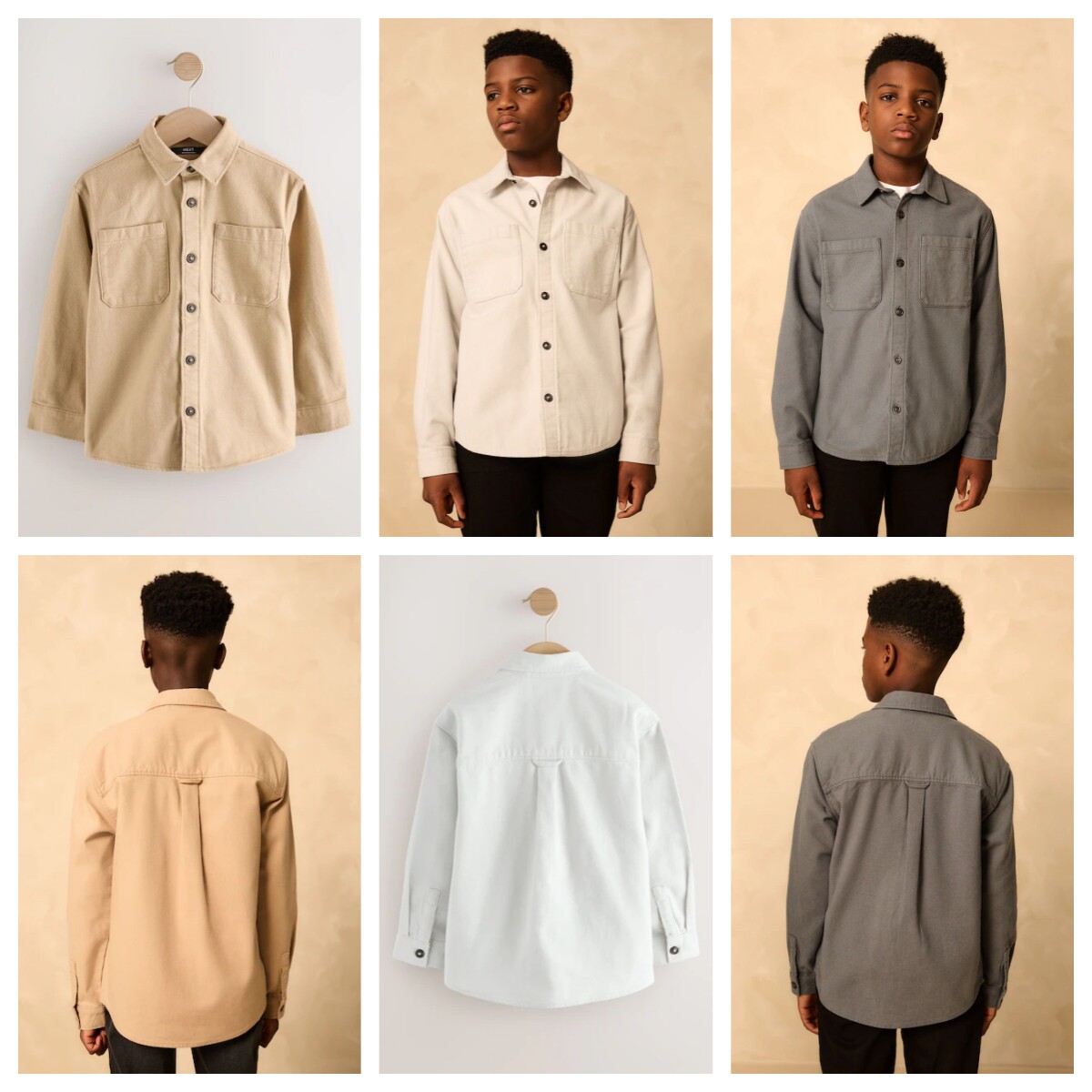 英国next亲子装 25秋男童大男孩纯色双口袋设计翻领长袖衬衫 上衣