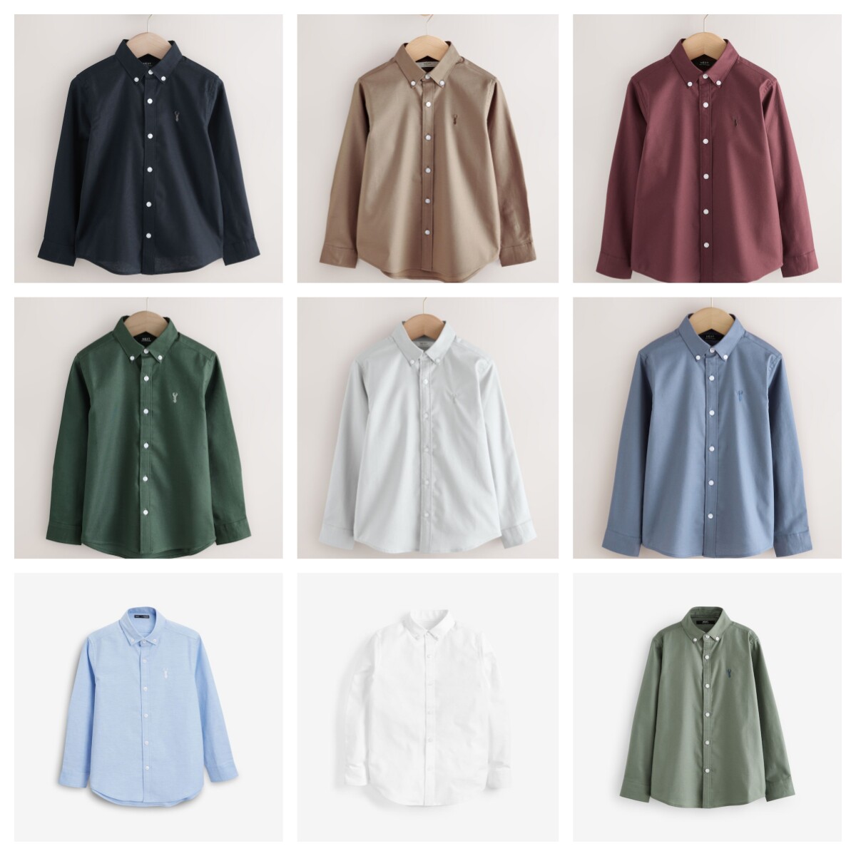 英国next亲子装 25秋新男童大男孩纯色雄鹿刺绣翻领长袖衬衫上衣