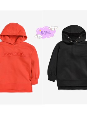 英国next亲子装21秋新女童大女孩橙色标语超宽松休闲连帽卫衣上衣