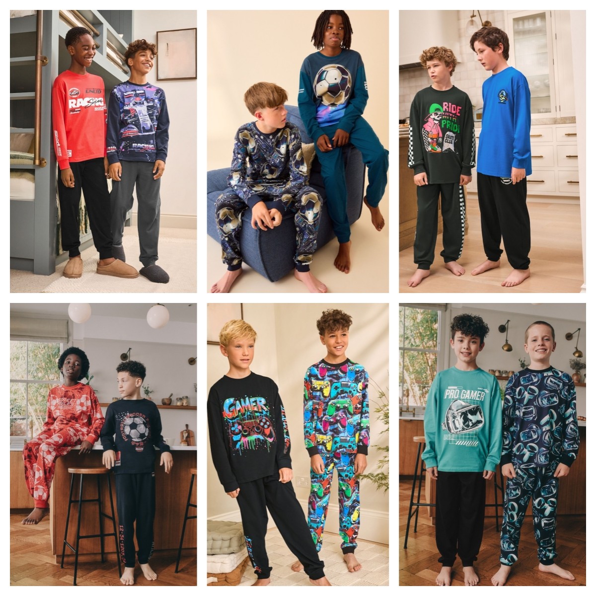 英国next亲子装 25秋新男童大男孩足球游戏元素长袖居家服睡衣组