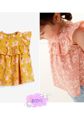 英国next童装 21夏新女童女宝宝可爱甜美橙色碎花无袖衬衫 上衣