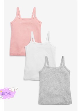 英国NEXT亲子装 21夏新女童大女孩灰粉白色3件装螺纹细肩带背心组