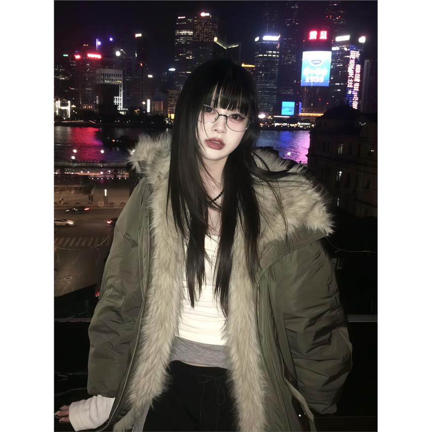 2025冬季新款毛绒拼接巴恩风花苞派克棉服女美式覆古加厚棉衣外套