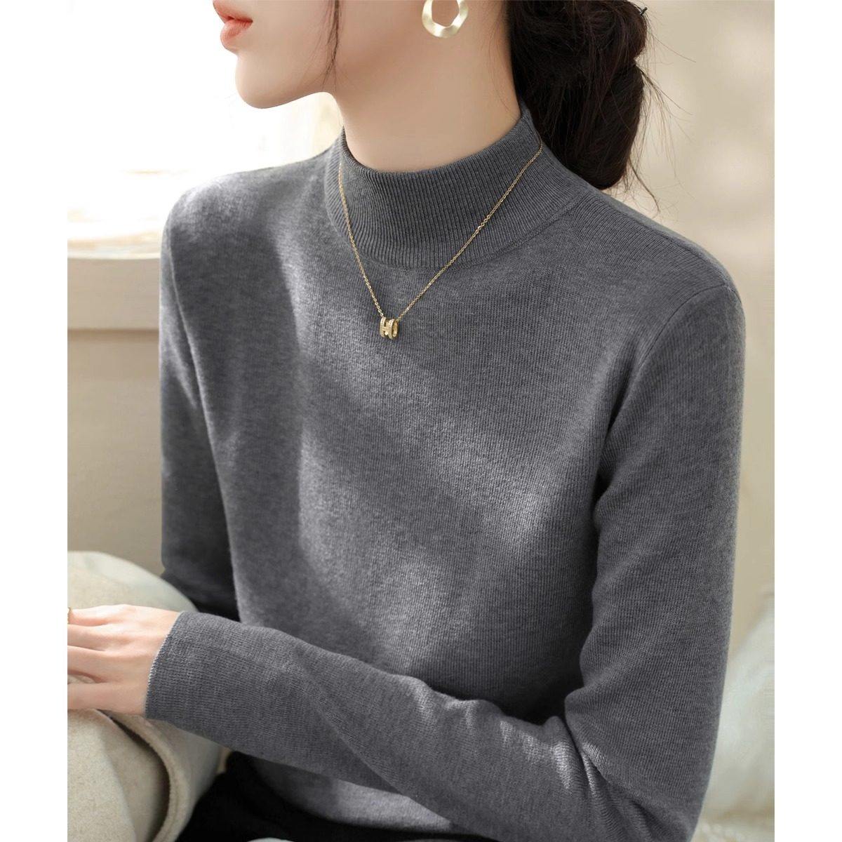 半高领打底衫女秋季2025新款超火小香风内搭高级感灰色针织衫上衣,个性定制/设计服务/DIY,棉服工装,淘宝优惠券,粉丝福利购,淘宝优惠卷