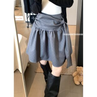 PPHOME设计感miu系灰色波点半身裙女夏季高腰显瘦百搭遮胯A字短裙