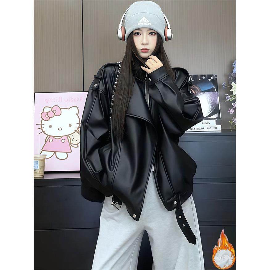 皮衣女2025冬季新款覆古高级宽松百搭加绒PU皮夹克女翻领皮衣外套,个性定制/设计服务/DIY,棉服工装,淘宝优惠券,粉丝福利购,淘宝优惠卷