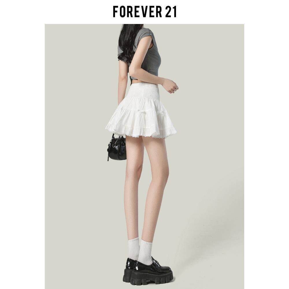 Forever21法式甜美蝴蝶结蓬松女士裙白色a字高腰防暴露蛋糕裙