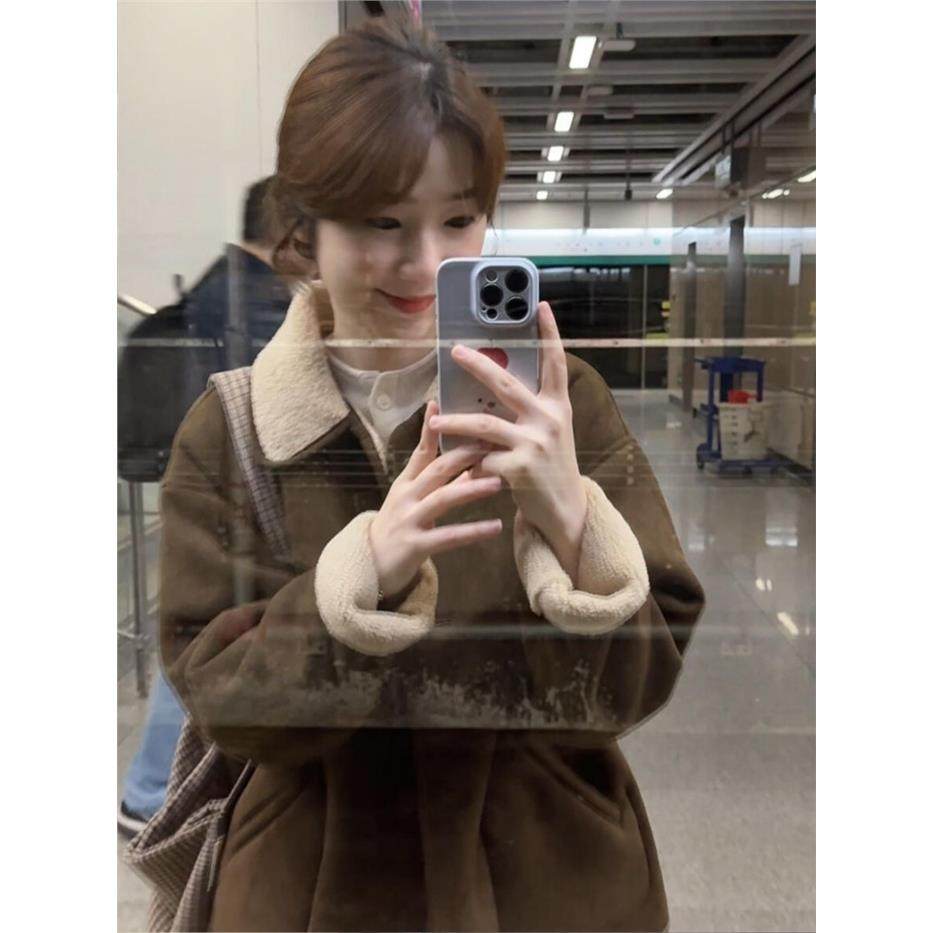 冬季加绒加厚麂皮一体羊羔毛外套女2025新款爆款翻领保暖夹克棉服,个性定制/设计服务/DIY,棉服工装,淘宝优惠券,粉丝福利购,淘宝优惠卷