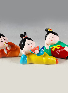 天津泥人彩塑泥塑汉服娃娃摆件