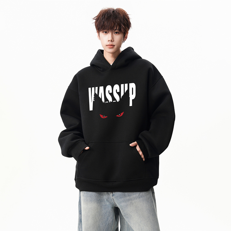 WASSUP PASSERSBY TIDE  秋冬季新款潮牌重磅加绒连帽卫衣男女款