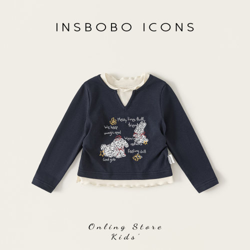 INSbobo可爱印花拼色长袖上衣
