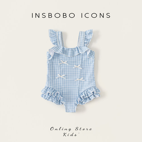 INSbobo蝴蝶结装饰花边连体泳衣