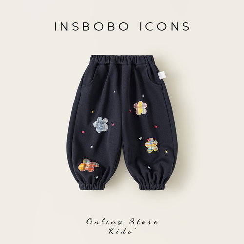 INSbobo花朵贴布绣束脚裤