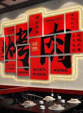 中式书法烧烤店背景墙贴