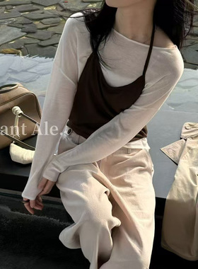 春夏叠穿人棉吊带衫一韩范儿设计感高品质后绑带小性感上衣KK5849