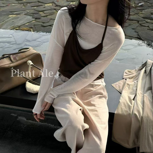 春夏叠穿人棉吊带衫一韩范儿设计感高品质后绑带小性感上衣KK5849