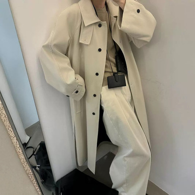 韩国时髦感秋装风衣~街头风松弛感长款外套新意法女装8D0378