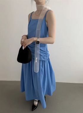 Plant Ale夏季新款褶皱吊带裙一韩系设计感个性皱皱款连衣裙H7038