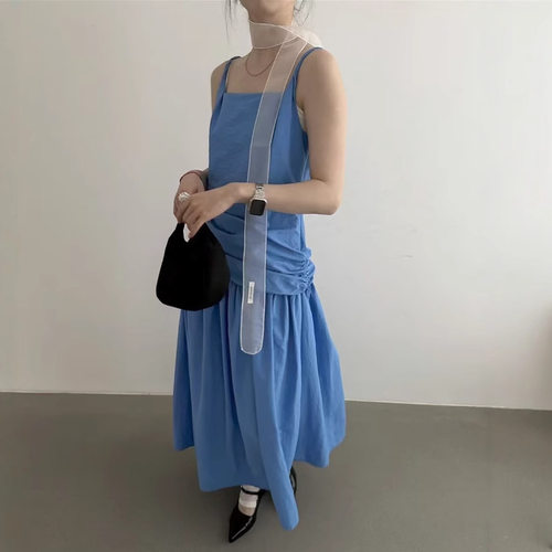 Plant Ale夏季新款褶皱吊带裙一韩系设计感个性皱皱款连衣裙H7038