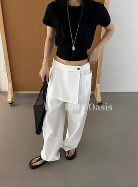 韩国东大门新款裙围裤一小众屁帘宽松层叠式休闲裙工装阔腿裤E655