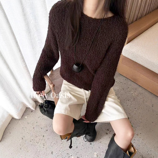 现货折扣一韩系简约慵懒风宽松套头毛衣一ins风特殊质感线衣5115