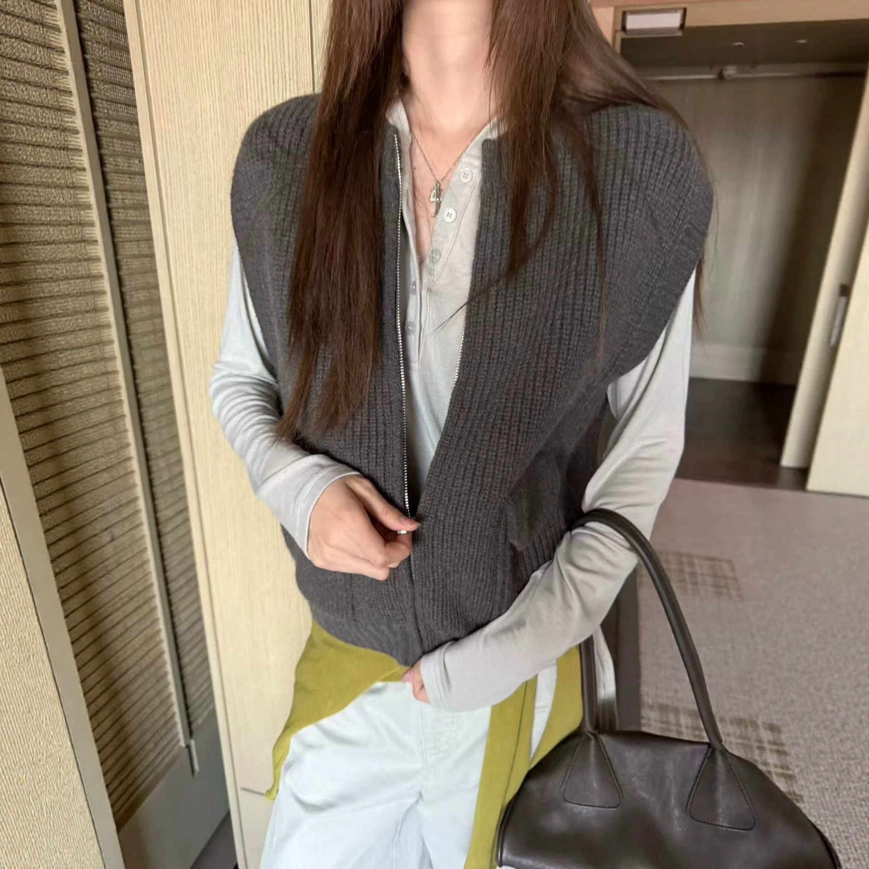 韩版潮范高街拉链针织马甲女