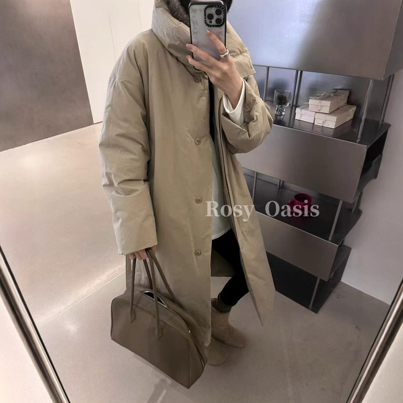 韩国新款风衣式长款白鹅绒羽绒服