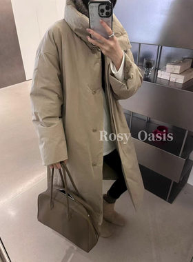 韩国新款风衣式长款白鹅绒羽绒服